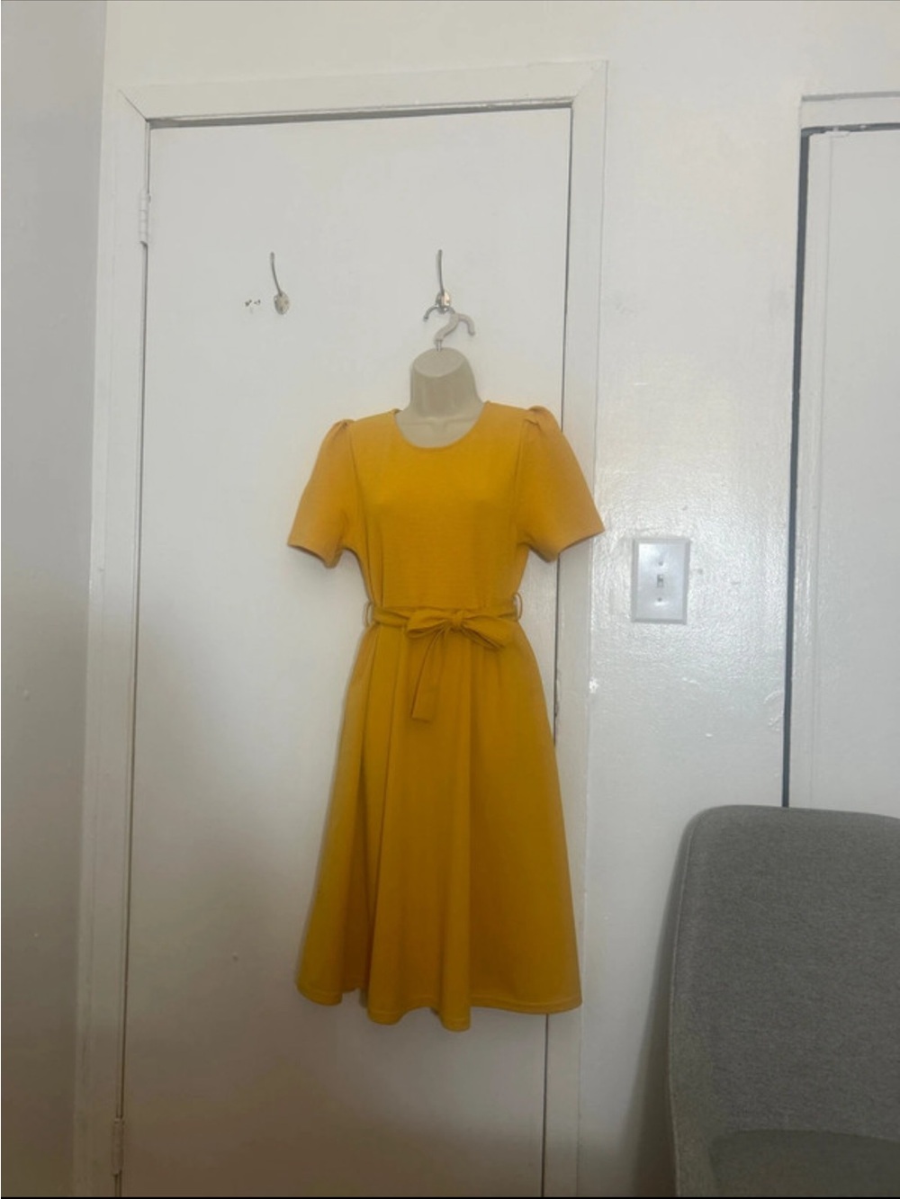 Classic Tie-Waist Midi Dress in Mustard Yellow